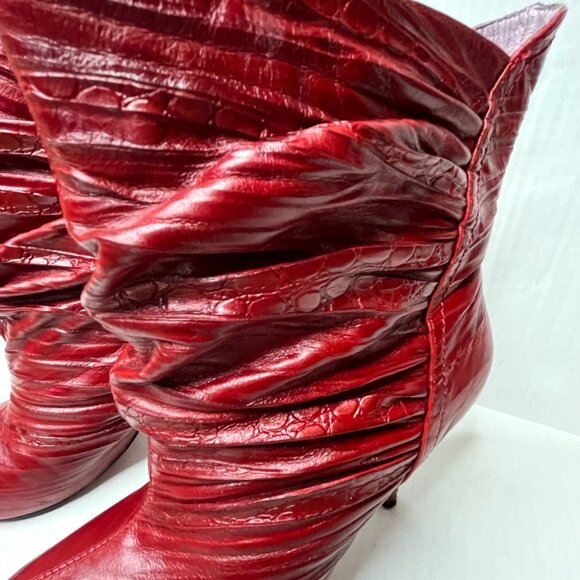 Jeffrey Campbell Knife Ankle Boots Size 6 Red Leather Western Snakeskin Bootie - Picture 10 of 16